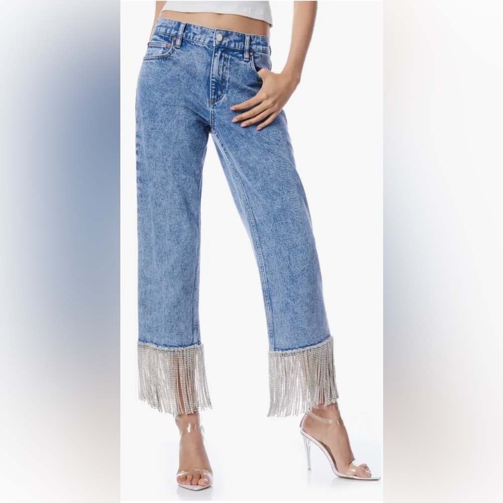 NWT Alice + Olivia Crystal Embellished Fringe Rhinestone Jeans SIZE 26 $695